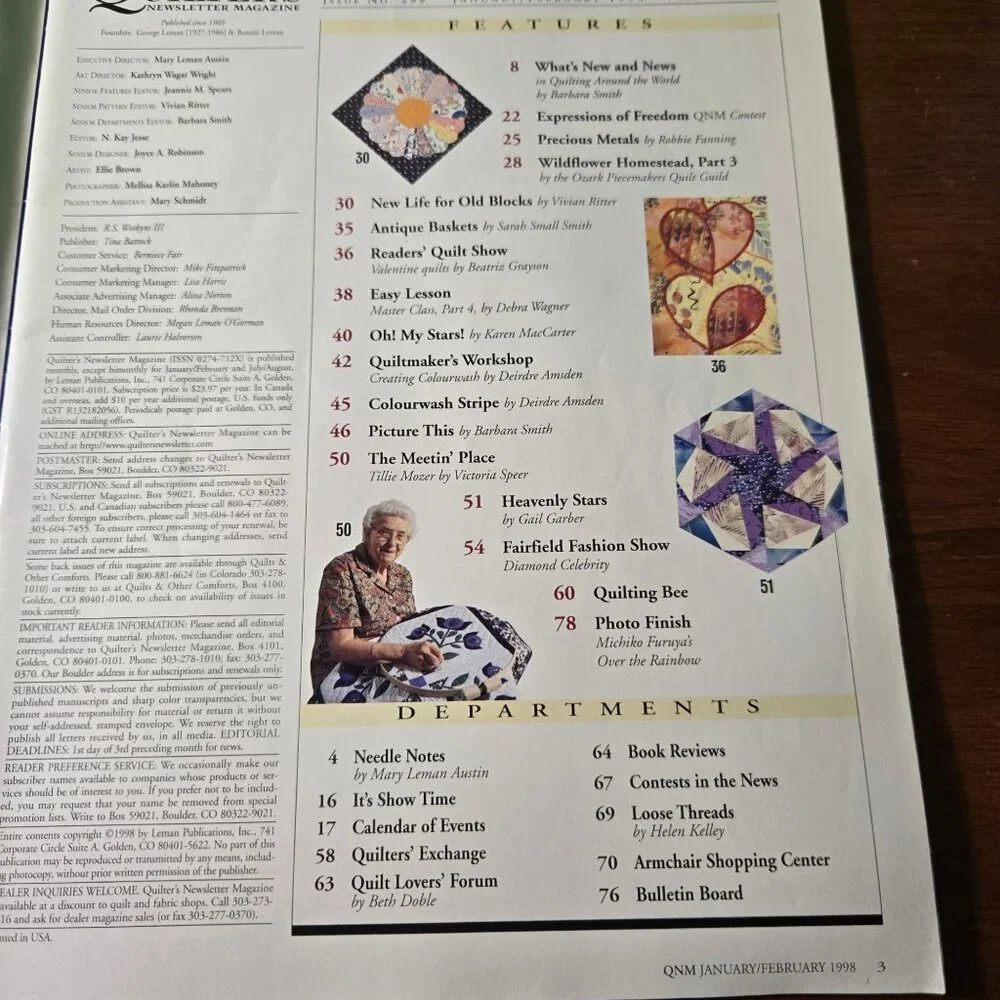 Lot of 2 Quilter's Newsletter Magazine Jan/Feb 1998, Oct/Nov 2011